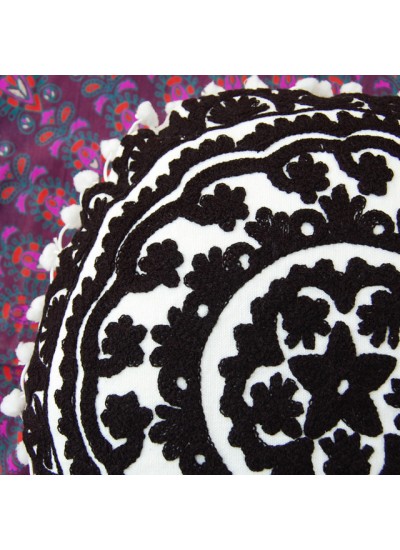 Indian Suzani Embroidered Cushion Cover Pom Pom Uzbek Handmade Pillow Cases 