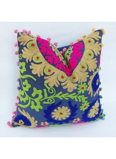 Suzani Embroidered Indian Handmade Cushion Cover Throw Decorative Pillow Cases 
