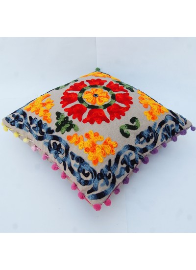 Suzani Embroidered Indian Handmade Decorative Cotton Cushion Cover Throw Pillow Cases
