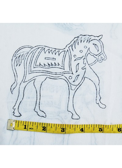 Indian Handmade Beautiful Black Horse Running Printed White Cotton Fabric Traditional Hand Block Print