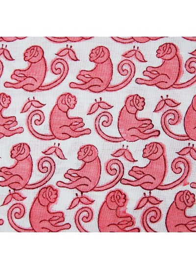 Jaipuri Hand Block Print Indian Beautiful Handmade Monkey Printed White Cotton Fabric 