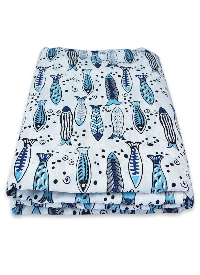 Indian Handmade Beautiful Fish Printed Sewing Voile Fabric Hand Block Print