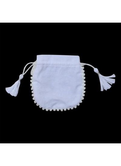 100pcs Small Christmas Gift Bags Handmade Cotton Round Pom Pom Pouches