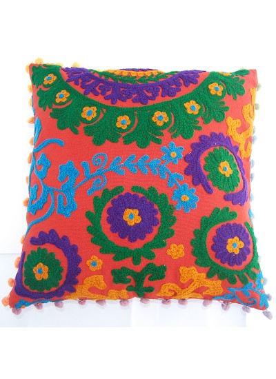 Handmade Cotton Pillow Cases Indian Suzani Embroidered Throw Decorative Cushion Cover