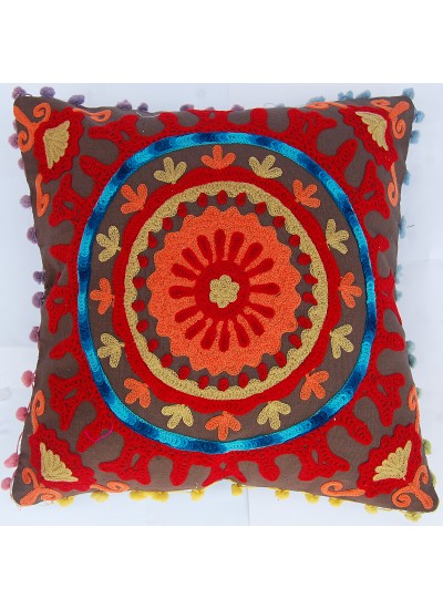 Handmade Suzani Embroidered Indian Floral Printed Cotton Pillow Cases Traditional Cushion Cover