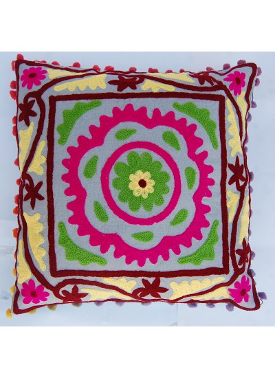 Indian Ethnic Suzani Embroidered Cotton Handmade Printed Cushion Cover Traditional Pillow Cases