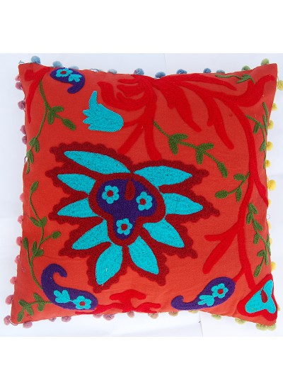 Indian Handmade Suzani Embroidered Pillow Cases Floral Printed Cushion Cover
